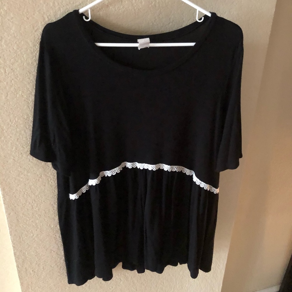 Black Top with White Embroidered Detail